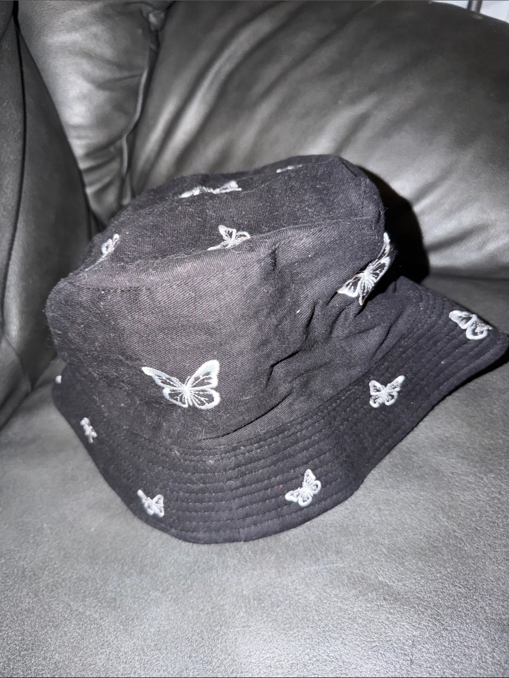 Reversible women’s or kids Black Butterfly Embroidered Kids Bucket Hat